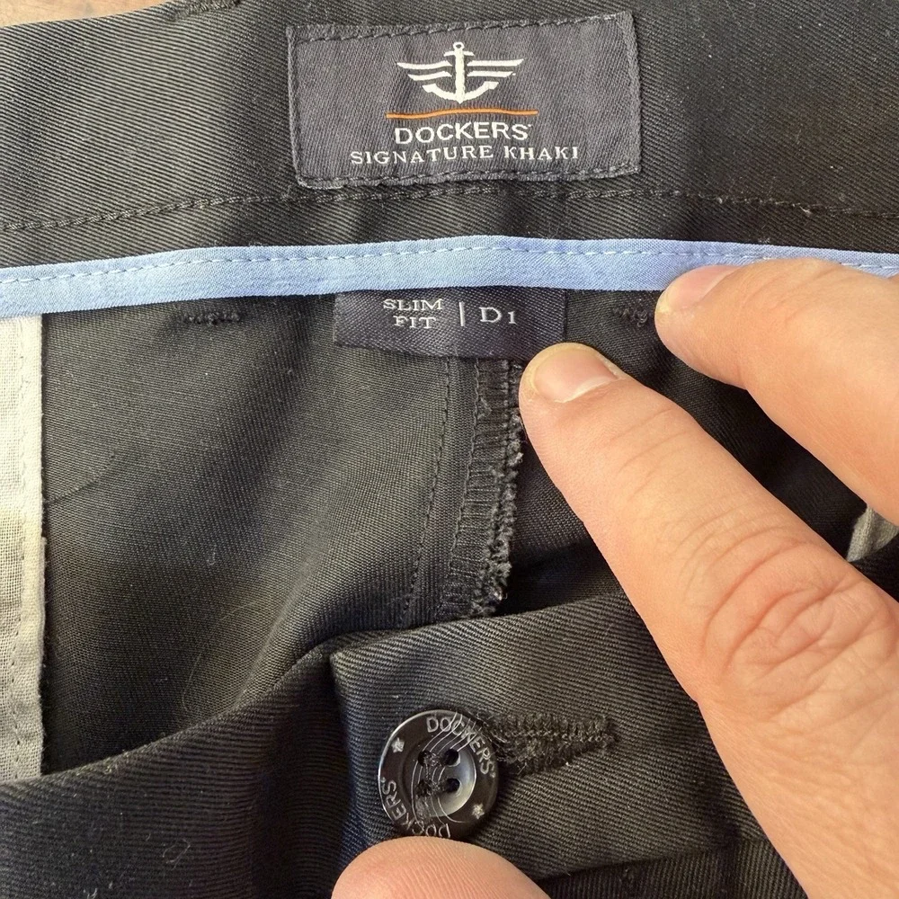 Dockers Pants Signature Khaki Slim Fit‎ D1 Chino Casual Black 36x30 Men's